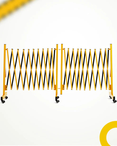 Garvee Metal Expandable Barricade, 11 Ft Folding Security Gate, Rotatable & Portable Expandable Barricade Gate Outdoor, Industrial Expandable Barricade Gate with Casters, Yellow&Black