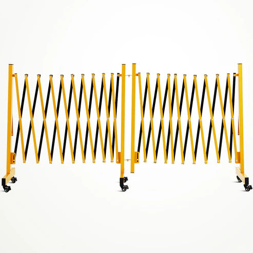 Garvee Metal Expandable Barricade, 11 Ft Folding Security Gate, Rotatable & Portable Expandable Barricade Gate Outdoor, Industrial Expandable Barricade Gate with Casters, Yellow&Black