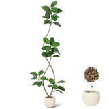 Garvee 7FT Artificial Rubber Tree with Off White Sphere Resin Planter, Indoor Tropical Tall Plant, Large Fake Floor Tree, Beige & Stone - Beige Mine Pot Flower Stone