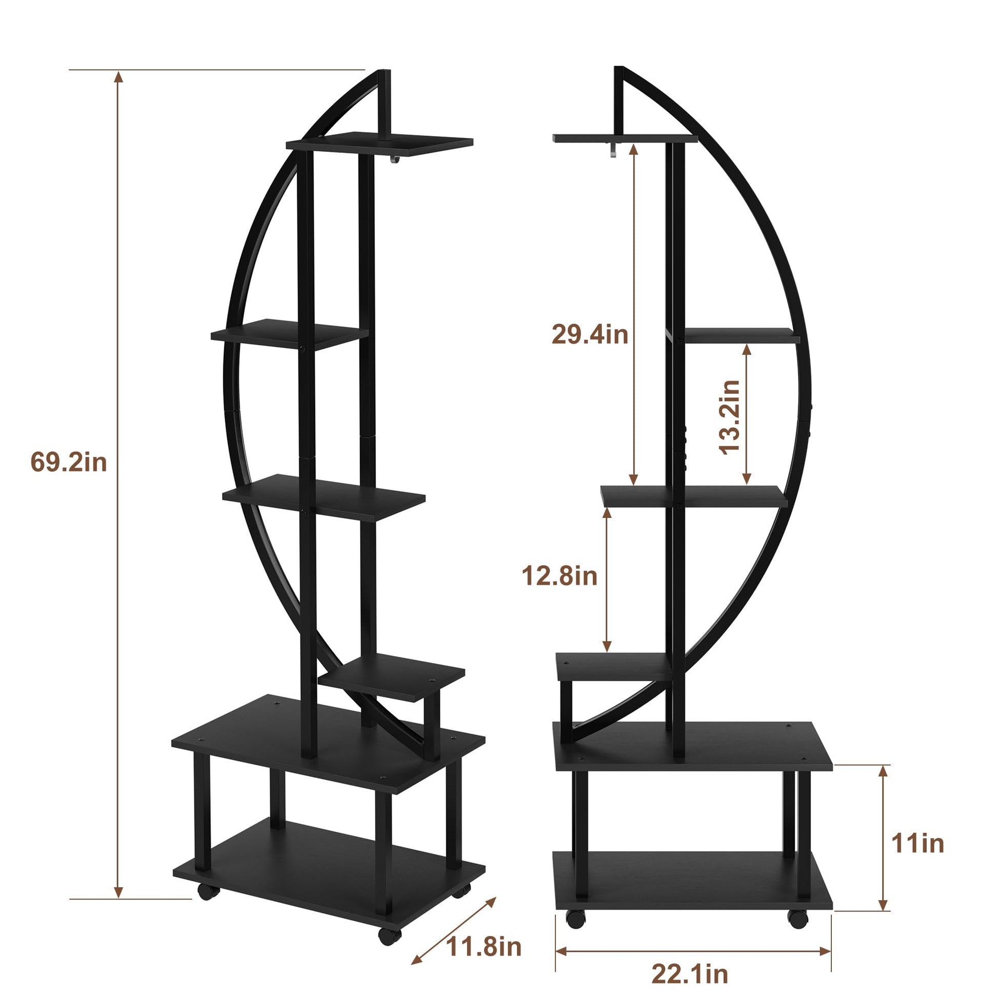 Garvee 6-tier plant stand dimensions showing 69.2 inch height and shelf spacing