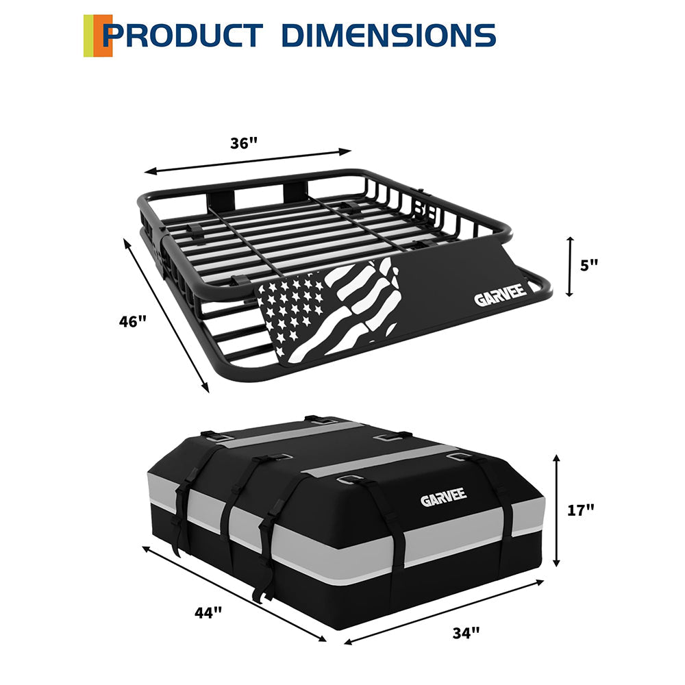 Product dimensions for roof rack basket and cargo bag