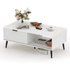 Garvee Coffee Table 41.34inch Farmhouse With Drawer Sliding Wave Pattern Door White Modern Tea Table Wooden Dining Center Table Living Room