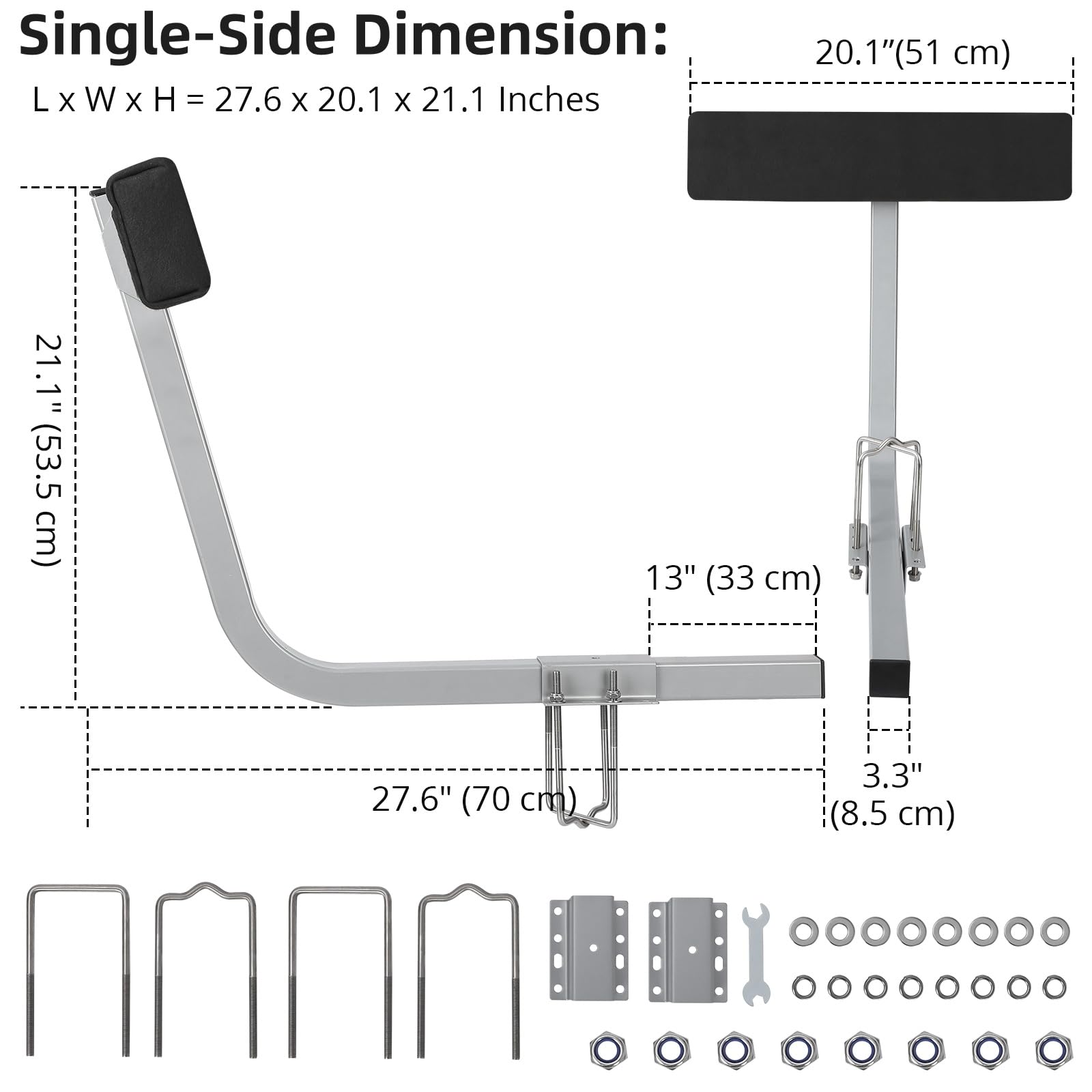 Dimension diagram for 20 inch T shaped boat trailer guide