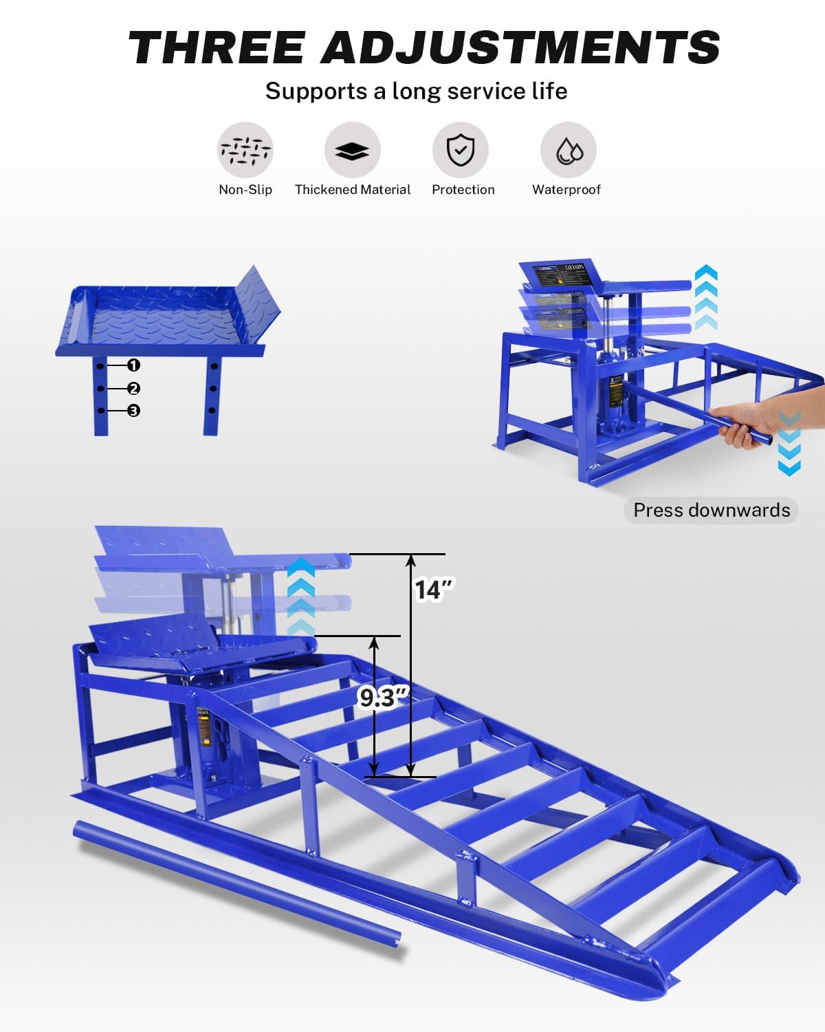 Adjustable lift height from 9.3 to 14 inches