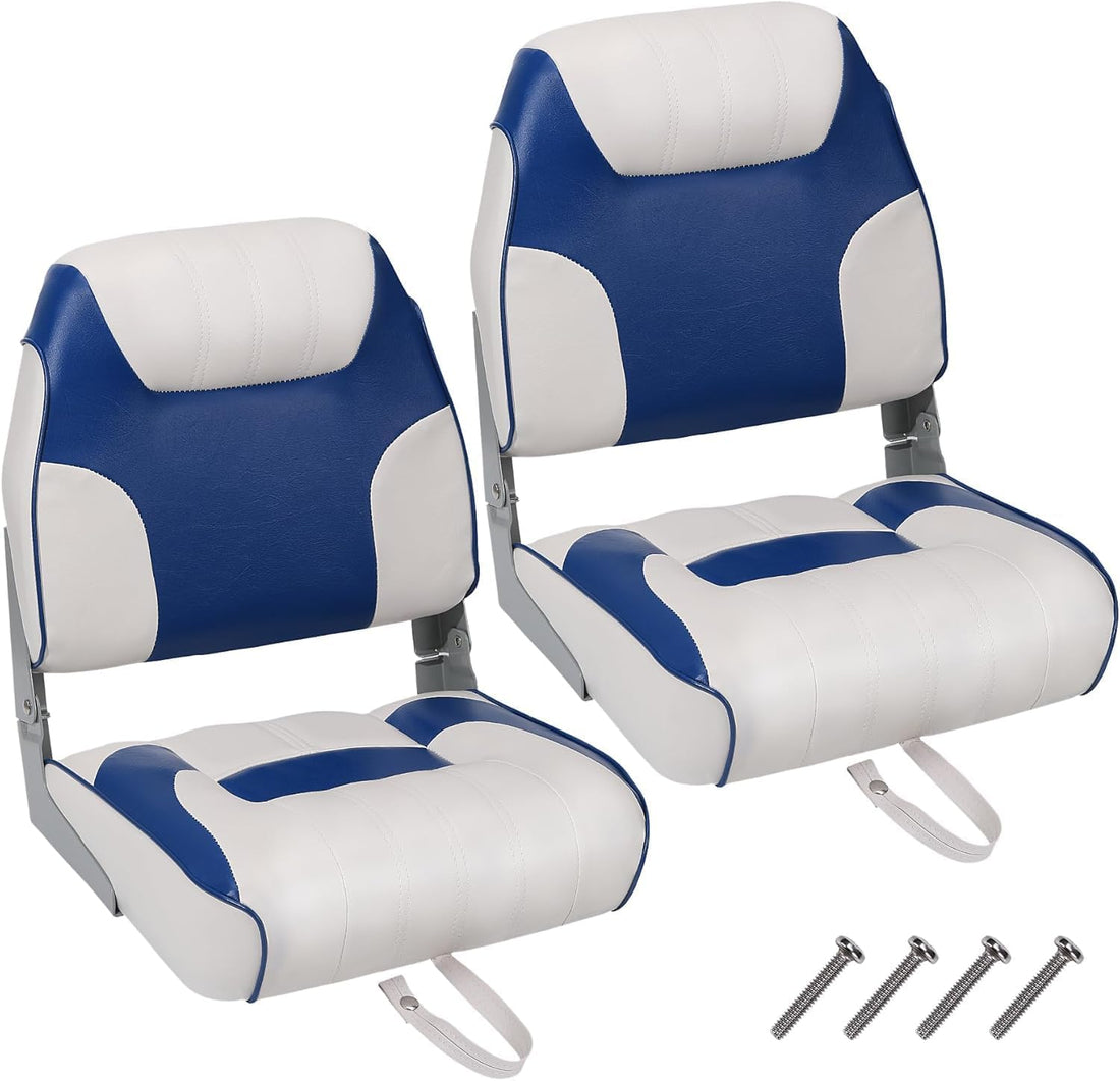 Garvee Lot de 2 sièges de bateau à dossier bas, chaise de bateau de pêche pliable, rembourrage en éponge épaissie, vis en acier inoxydable, PVC résistant aux intempéries, charnières en aluminium, convient pour le tourisme, le bateau à moteur, le canoë