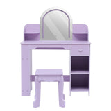 Garvee Kids Vanity With Lighted Mirror 2 In 1 Vanity Table & Stool For Girls 3-9 Yrs White - Purple+Makeup Playset