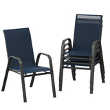 Garvee Patio Chairs Set of 4 Outdoor Stackable Dining Chairs with Textilene Fabric Navy Blue for Backyard Poolside Garden Balcony - Navy Blue