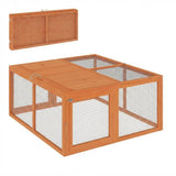 Garvee Folding Chicken Coop Run Rabbit Hutch Portable Wooden Chicken Cage Pens Outdoor Indoor 45.7" Pine - Natural