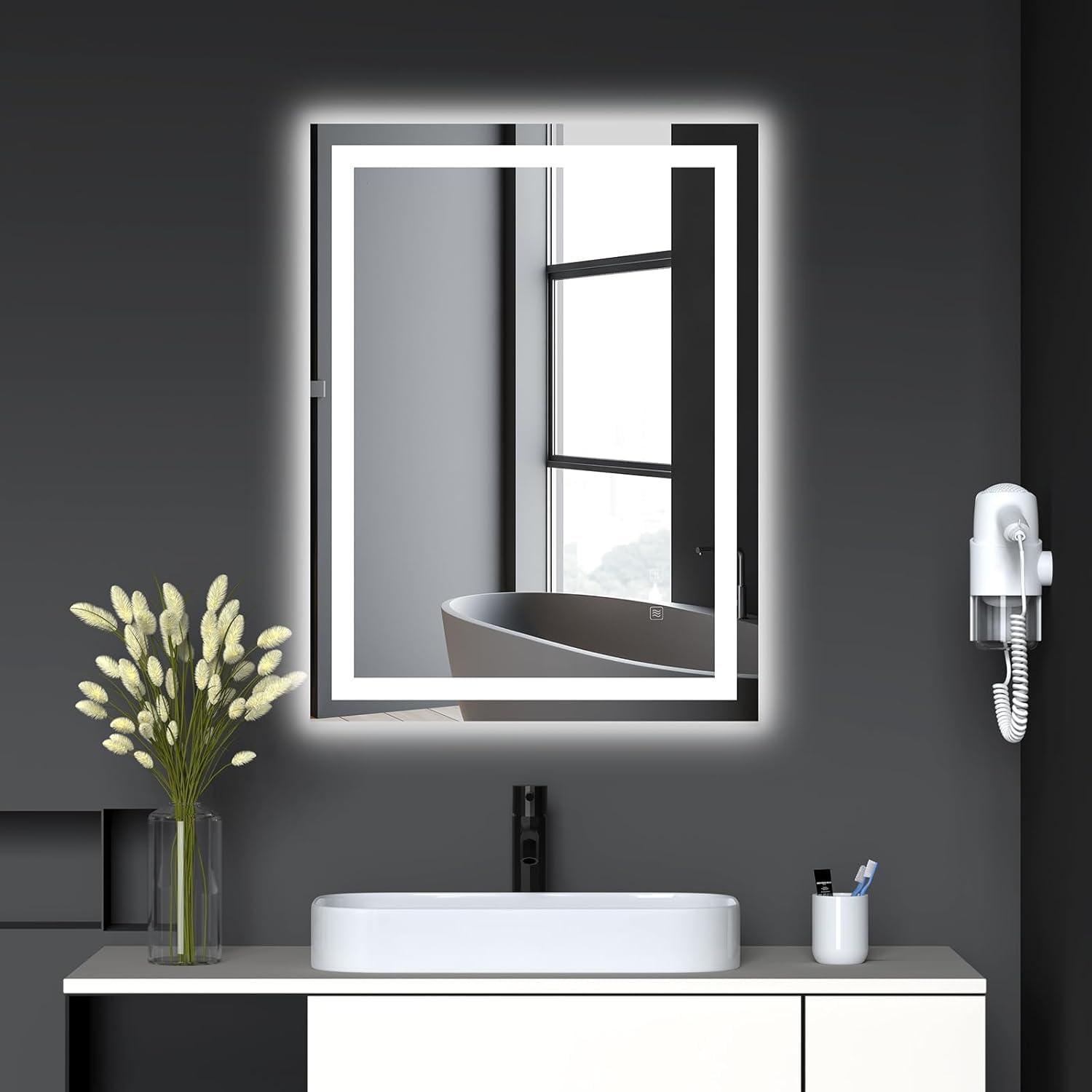 Garvee LED bathroom mirror in a modern vanity setup