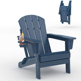 Garvee Folding Adirondack Chair All-Weather HDPE Outdoor Chair with Cup Holder for Patios Decks Gardens Navy Blue - Navy Blue