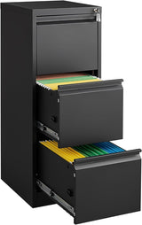 Garvee Vertical File Cabinet with Lock, 3 Drawer, Metal Office Filing Cabinet Fits Letter/Legal/A4/F4, Heavy-Duty Steel, Black - Black
