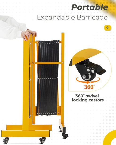 Garvee Metal Expandable Barricade, 11 Ft Folding Security Gate, Rotatable & Portable Expandable Barricade Gate Outdoor, Industrial Expandable Barricade Gate with Casters, Yellow&Black