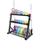 Garvee 3 Tier Barbell Storage Racks Heavy-Duty Steel Adjustable Weight Rack for Dumbbell Kettlebell Barbell 35.5x21x32.5 Inches Black