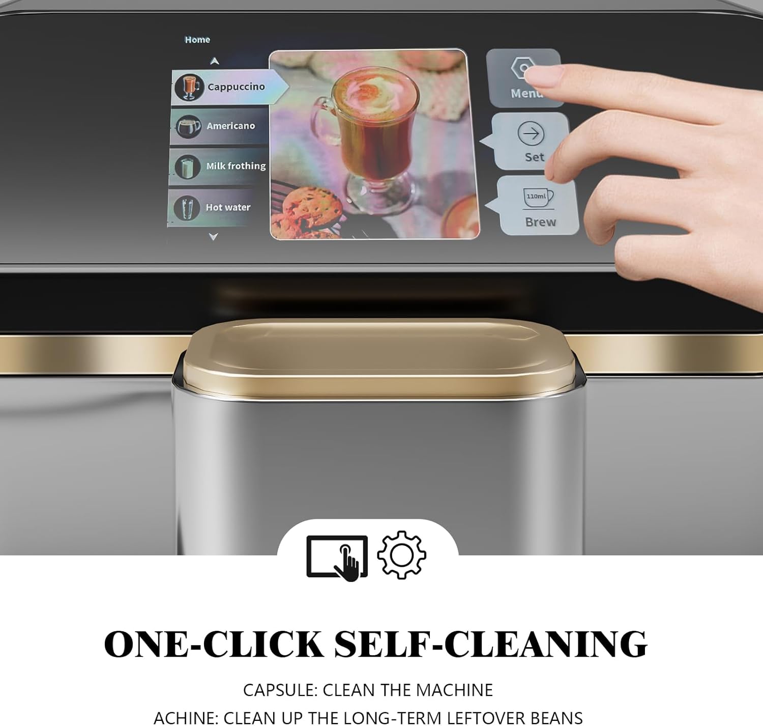 Garvee Best fully automatic espresso machine, Espresso Coffee Machines With Milk Frother Steam Wand, Insulated Milk Container for Cappuccino, Latte, Espresso Maker (20 bar, Gold)