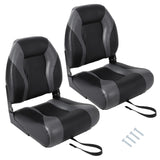 Garvee 2 Pack High Back Folding Boat Seats - Durable Marine Accessories for Comfortable Boating, Black - Black/Grey