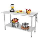 Garvee Stainless Steel Table 60" x 24", NSF Stainless Steel Metal with Backsplash, Adjustable Undershelf, 5 Hooks, Heavy Duty Workbench Workstation for Home Kitchen Restaurant Outdoor - 