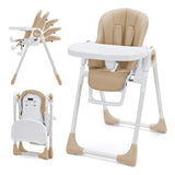 Garvee Baby High Chair for Babies and Toddlers with Adjustable Heights & Footrests, Foldable Highchair with 5 Recline Adjustable Backrest, Baby Feeding Chair with Removable Double Tray, Infant Highchair - Champagne