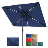 Garvee 10' x 6.5' Solar Rectangular Patio Umbrella with Lights, Crank & Push Button Tilt, Outdoor Garden Deck Pool, UV Protection, Fade-Resistant - Navy Blue