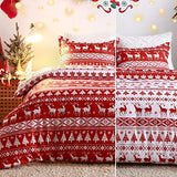 Garvee Christmas Duvet Cover Queen, Soft Microfiber Red Duvet Covers, Reversible Printed Comforter Cover Set Christmas Holiday Decorative Bedding (Christmas Reindeer and Tree, Queen) - Christmas Red