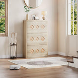 Garvee Shoe Cabinet with 3 Flip Drawers, Hollow Out Flower Pattern, Freestanding Slim Organizer for Entryway, Hallway, 10.2x31.5x45.3 inches, Oak - Natural Wood Color