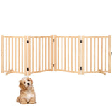 Garvee 4 Panel Freestanding Pet Gate Natural Wood With 2 Support Feet For Indoor Use 24in Height Nature Color