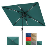 Garvee 10' x 6.5' Solar Rectangular Patio Umbrella with Lights, Crank & Push Button Tilt, Garden Deck Lawn Pool, UV Protection, Fade-Resistant - Turquoise