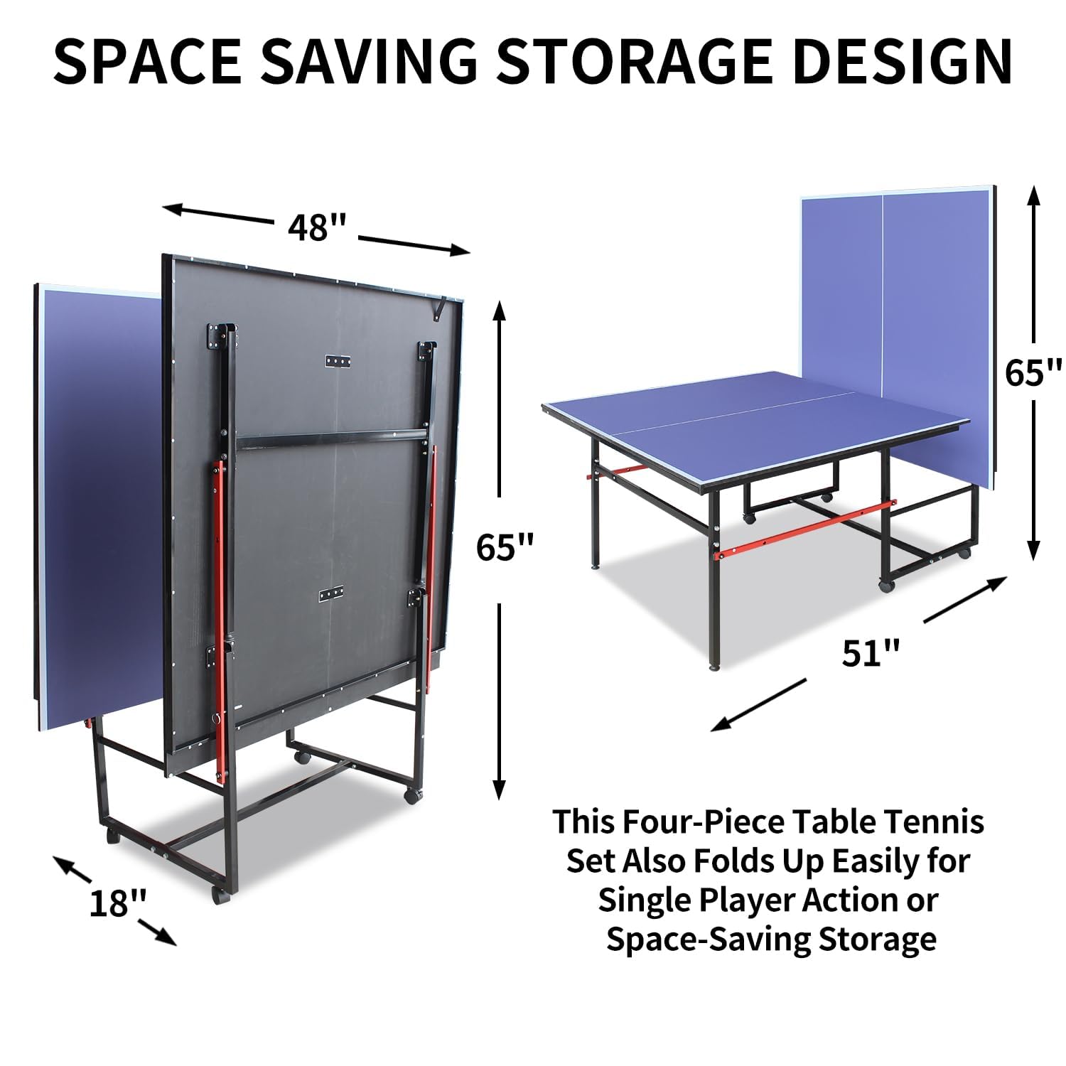 Foldable ping pong table with compact storage design