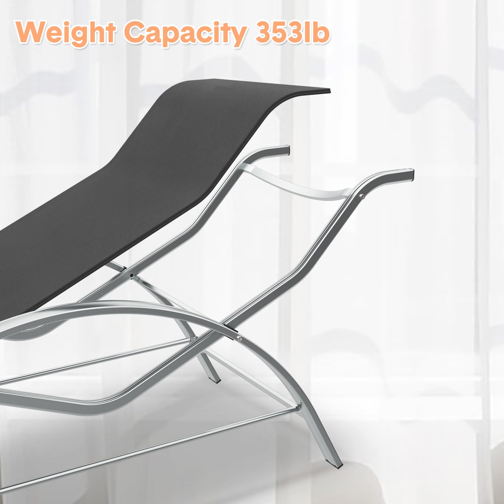black aluminum patio chaise lounge with 353 lbs weight capacity