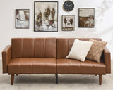 Garvee 75 in Futon Sofa Bed Mid-Century Convertible PU Leather Sleeper Couch with Adjustable Backrest Brown for Living Room & Bedroom