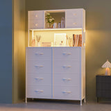 Garvee Dresser for Bedroom with 12 Drawers, Charging Station & LED Light, Metal Frame, Wooden Top, White - Large Fabric Chest for Living Room & Entryway - White