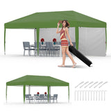 Garvee 10'x20' Waterproof Pop-Up Canopy Tent With 2 Sidewalls & 12 Stakes For Outdoor Events, Weddings, Camping, Green - Green