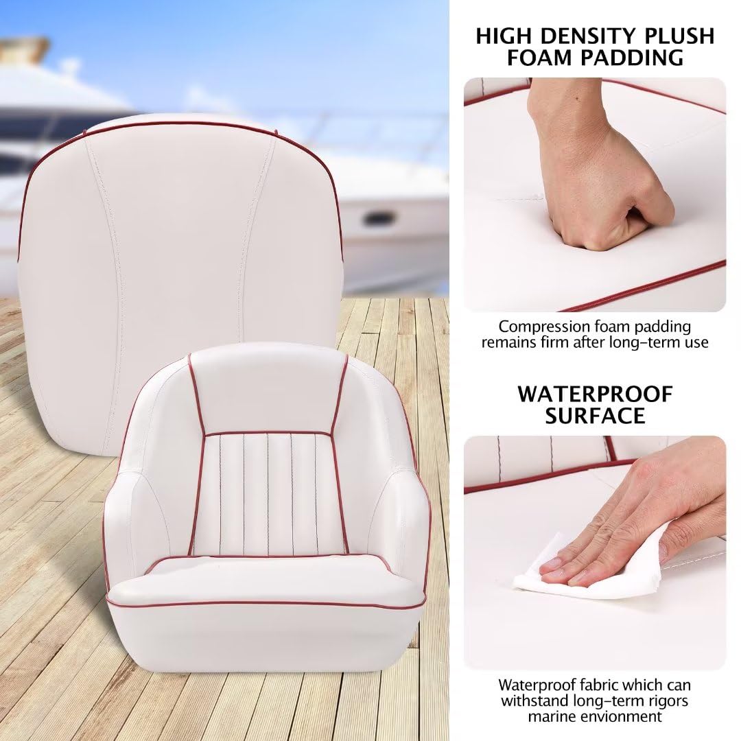 white and red captain boat seat high density foam and waterproof surface details