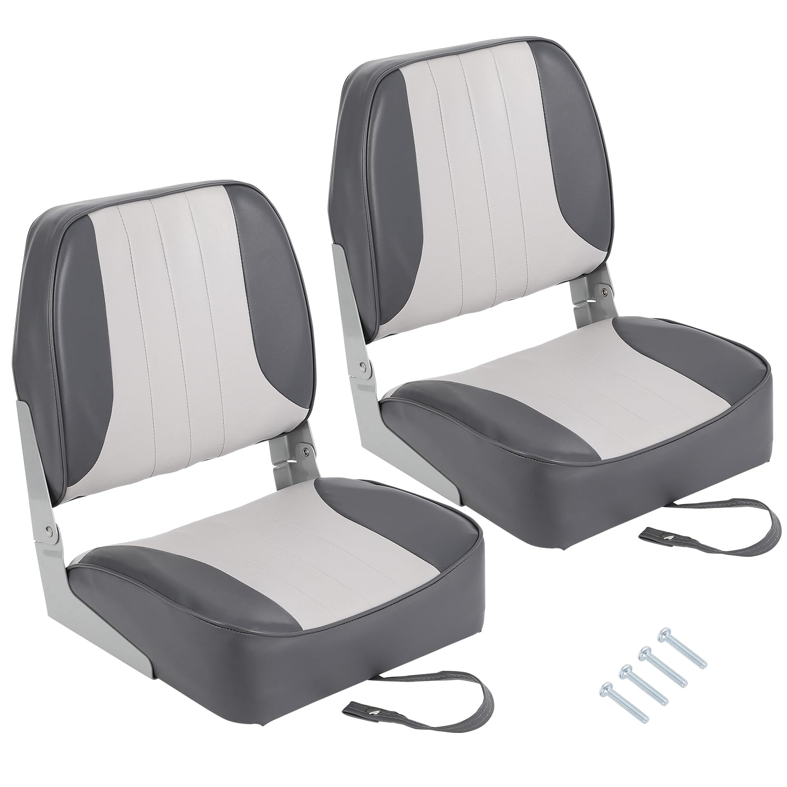 light gray two pack low back foldable boat seats with mounting screws