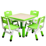 Garvee Square Kids Table and Chairs Set, 60 x 60CM, Height Adjustable Desk with 4 Seats, Graffiti Desktop, Non-Slip Legs, Multi-Activity Table for Classrooms Daycares Home - Green Color - Green