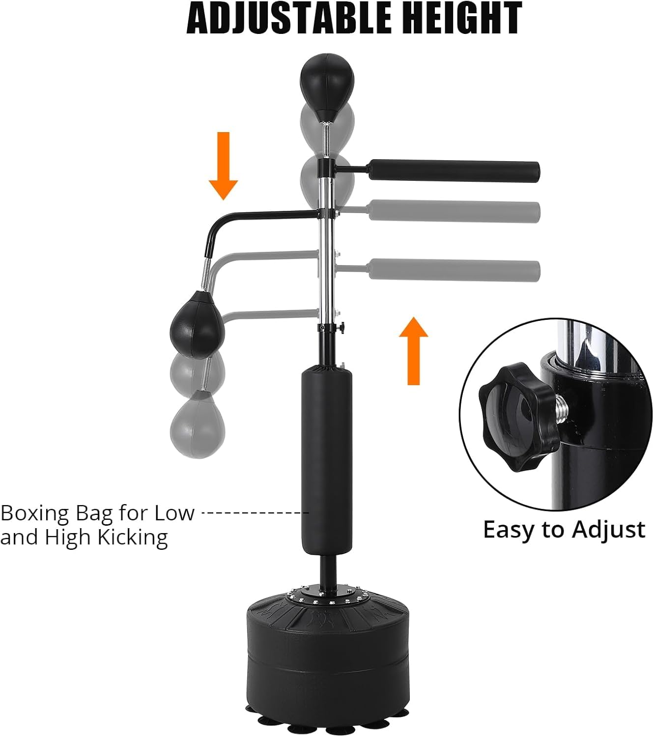 Adjustable height boxing speed trainer with easy adjust knob