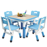 Garvee Square Kids Table and Chairs Set, 60 x 60CM, Height Adjustable Desk with 4 Seats, Graffiti Desktop, Non-Slip Legs, Multi-Activity Table for Classrooms Daycares Home, Blue - Blue
