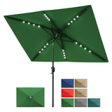 Garvee 10' x 6.5' Solar Rectangular Patio Umbrella with Lights, Crank & Push Button Tilt for Garden, Deck, Lawn, Pool, Outdoor Use - Dark Green