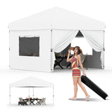 Garvee 10x10 Pop Up Canopy Tent with 4 Removable Sidewalls, Heavy Duty Commercial Instant Shelter, UPF 50+ Waterproof, Outdoor Events, Camping, Farmers Market, Adjustable Height, Silver - White