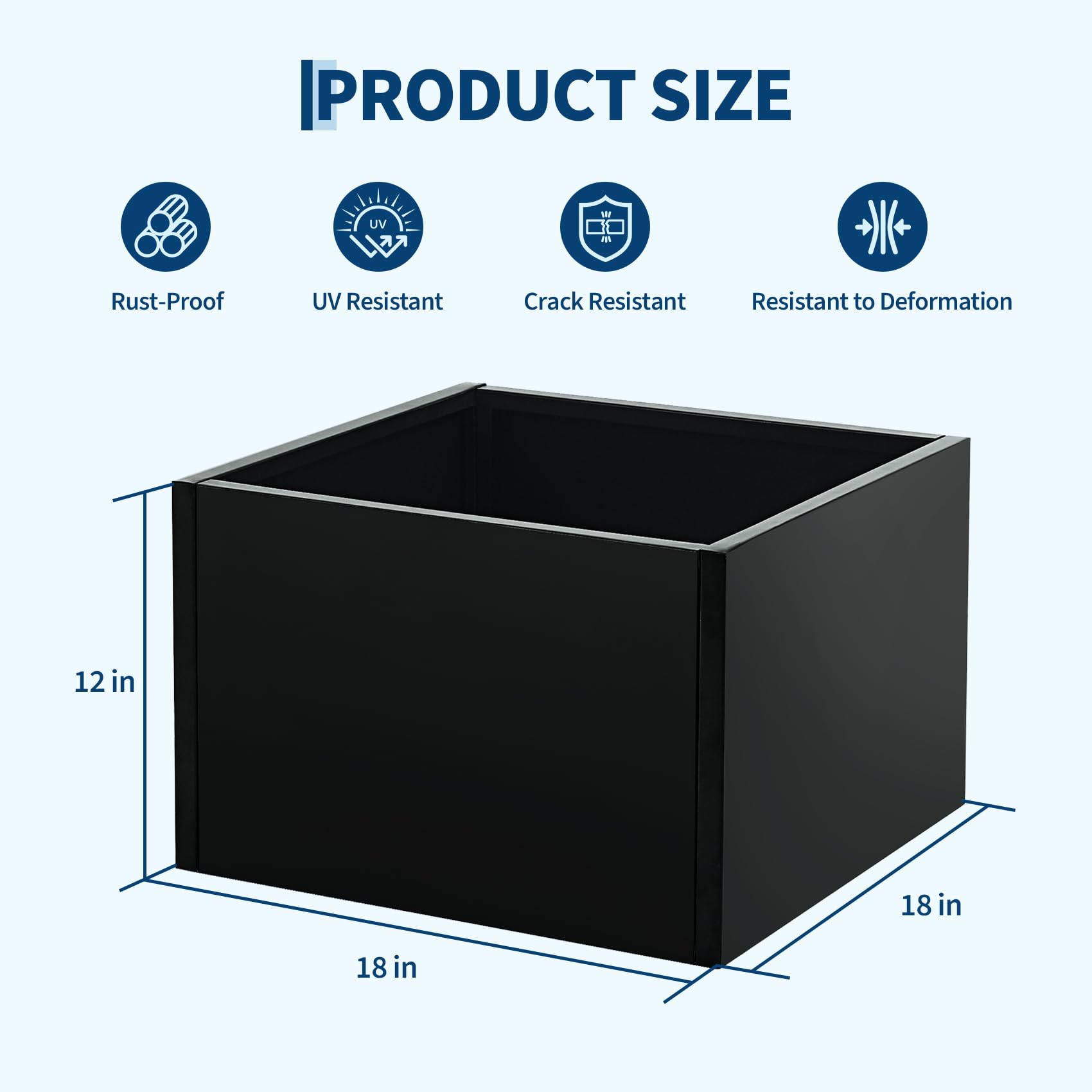 Garvee 18x18x12 square planter product size