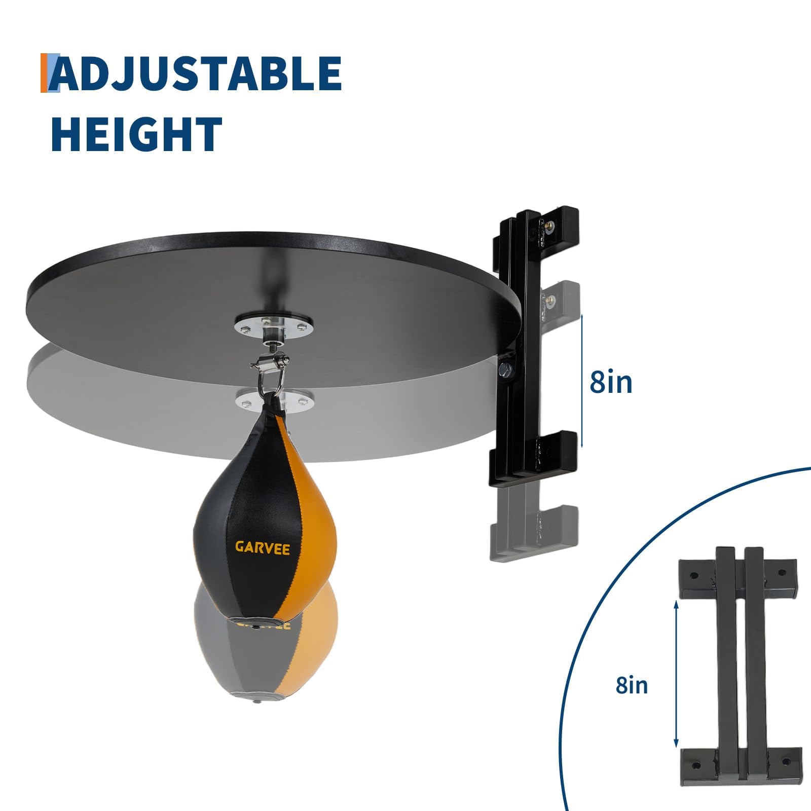 Adjustable wall mount height for boxing speed bag platform
