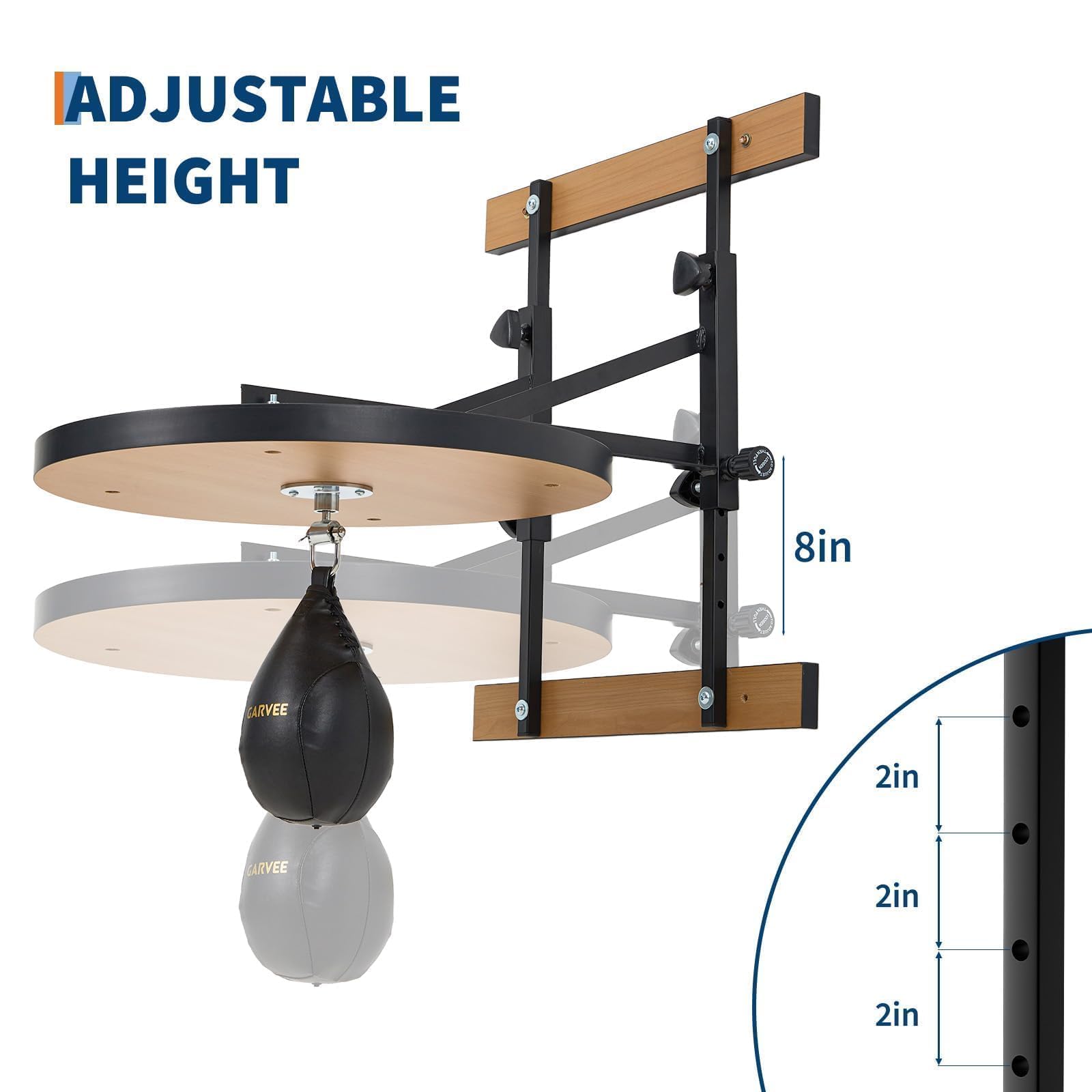 Adjustable height wall mounted speed bag platform