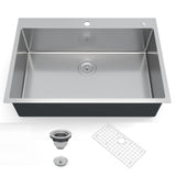 Garvee Kitchen Sink 33x22 Inch Drop-In Single Bowl Heavy-Duty 304 Stainless Steel Deep 10" Basin Bottom Grid Drain Kit for Remodels - Single Bowl