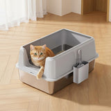 Garvee 6" Deep & 12" High Large Metal Cat Litter Box with Lid - Stainless Steel, Non-Sticky, Easy Clean, Odor Control, Includes Scoop for Big Cats - Grey