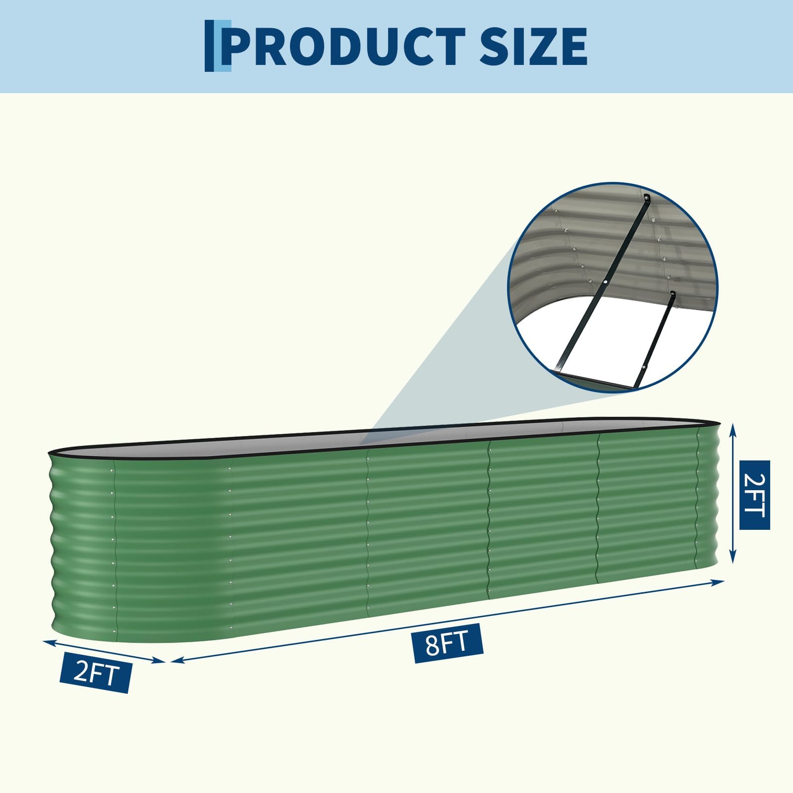 green oval galvanized raised garden bed for outdoor planting