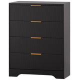Garvee Fluted Dresser 4 Drawers Modern Bedroom Living Room Black 38.6in Gold Handles - Black