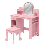 Garvee Kids Vanity 2-in-1 Lighted Set with Mirror, Stool, Bookshelf & Drawer, Little Girls Dressing Table & Desk, 31.5" L x 15.8" W, White - Pink With Playset