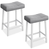 Garvee 24 Inch Backless Saddle Barstools Set of 2, Counter Height Upholstered Padded Barstools with Curved Surface, Metal Leg and Footrest, for Kitchen Counter, Home Bar, Gray - Gray