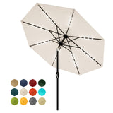 Garvee 9 FT Patio Umbrella with Solar Lights, 8 Durable Ribs, Tilt & Crank, Waterproof UV Protection, Beige for Garden Backyard Poolside - Beige