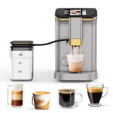 Garvee Automatic Espresso Machine, Coffee Machine with Grinder, Espresso Maker with Automatic Milk Frother, 20 Bar Latte Machine, TFT Touch Screen for Cappuccino, Americano(Silver+Gold)