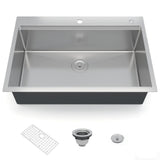 Garvee Kitchen Sink 30×22×10 Inch Workstation Drop-In Stainless Steel Brushed Silver - Single Bowl With Ledge